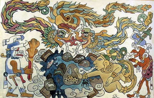 creacion_popolvuh.jpg - Cuadro de Diego Rivera (1886-1957). La creación del Mundo, sus criaturas y habitantes, inspirado por el texto Quiché-Maya del siglo XVI del Popol Vuh.