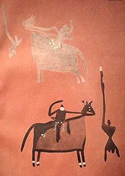 espanol_a_caballo.jpg - Pintura rupestre en Argentina. Representa posiblemente a un español a caballo.