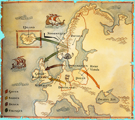 El antiguo pueblo germano se radicó en gran parte de Europa, pero su mas importante población la tuvieron en el norte. Este mapa muestra los lugares que se encontraban y que parte ocuparon los Góticos, Saksistas, Daneses y Vikingos.