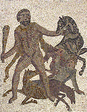  Hércules y las Yeguas de Diomedes. Detalle del mosaico romano de Los Doce Trabajos de Liria, Valencia, España.