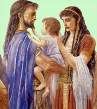 hector.jpg - Ilustración de Alan Lee, 1994.  Héctor, el gran héctor de Troya, con una apasible mirada, su hijo y esposa. El fué un hombre tranquilo y noble, que no amaba la guerra.